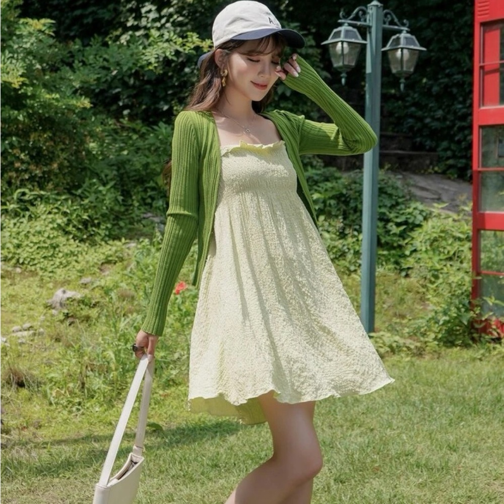 Soild Lettuce Trim Cami Green Stretchy Women’s Summer Dress